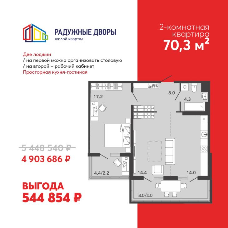 Квартира недели: 2-комнатная в сданном доме с выгодой более полумиллиона рублей